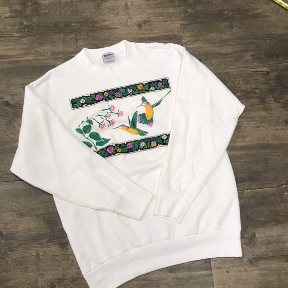Vintage Volunteer Knit Apparel Crewneck Sweatshirt Size Large Nature Floral Bird - Picture 8 of 8